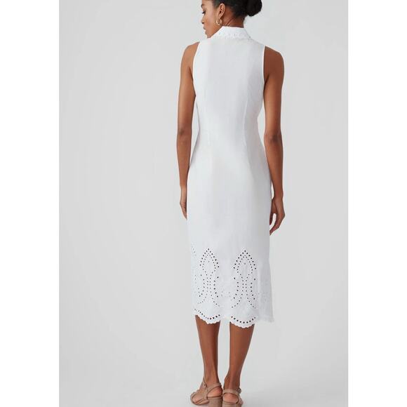 J.McLaughlin White Solid Anka Embroidered Midi Dress Size L - Picture 3 of 8